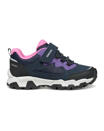 Pantofi sport din material sintetic si textil cu velcro, Negru/Violet/Bleumarin
