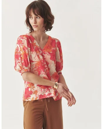 Bluza cu imprimeu floral, Coral/Bej