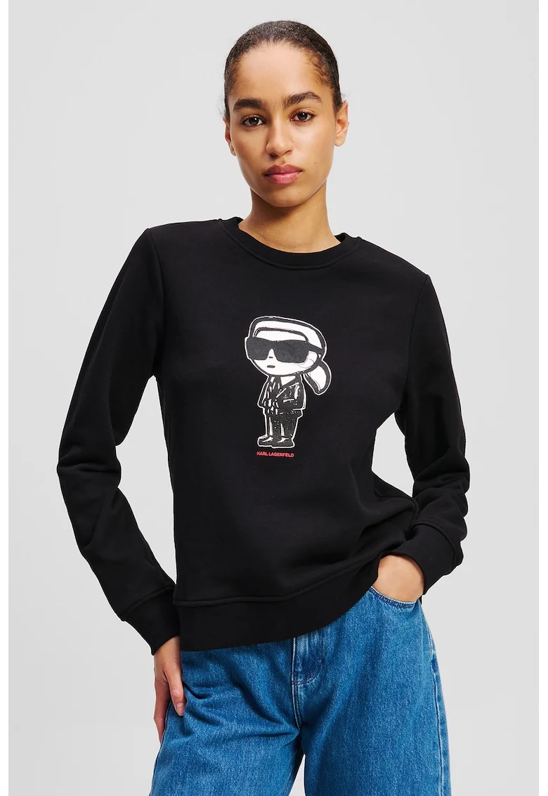 Bluza de trening din bumbac organic cu immprimeu logo, Negru