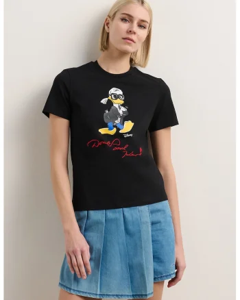 Tricou cu imprimeu si text brodat, Negru