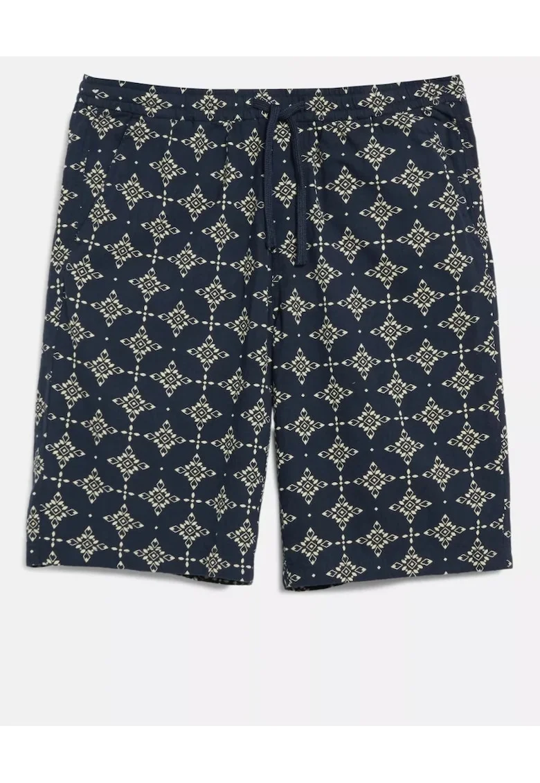 Big Sizes Pantaloni scurti barbati big sizes, cu talie medie, din bumbac, cu imprimeu, Resort fit, Detroit, Bleumarin inchis,