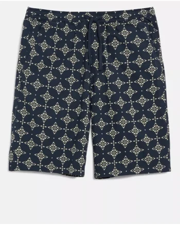 Big Sizes Pantaloni scurti barbati big sizes, cu talie medie, din bumbac, cu imprimeu, Resort fit, Detroit, Bleumarin inchis,