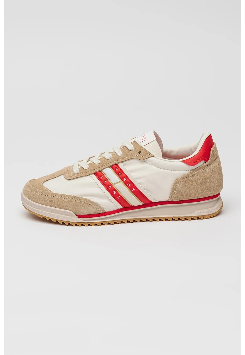 Pantofi sport cu insertii din piele intoarsa Retro Runner, Rosu vermillion/Bej deschis
