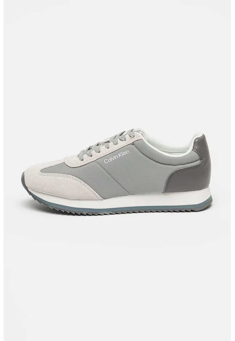 Pantofi sport de panza cu garnituri de piele ecologica, Gri cenusiu