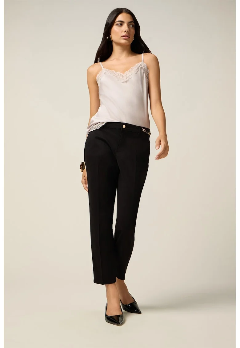 Pantaloni crop din amestec de lyocell cu buzunare oblice, Negru