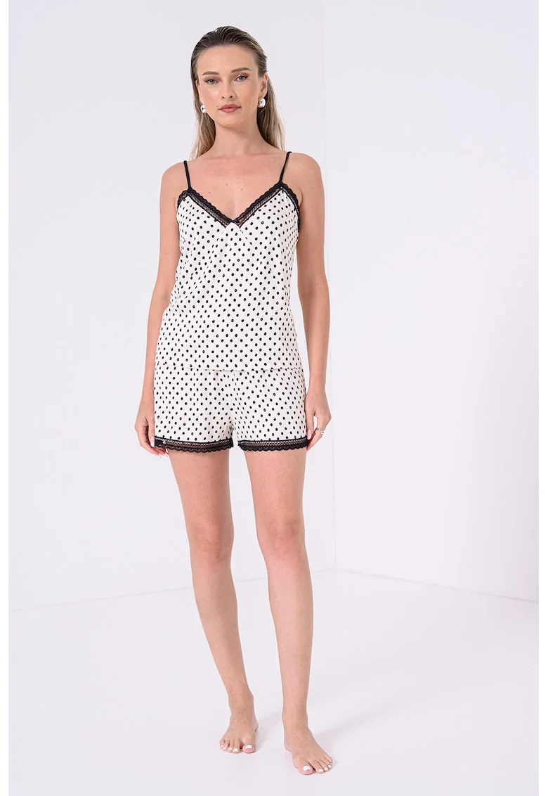 Top de pijama cu buline, Alb/Negru