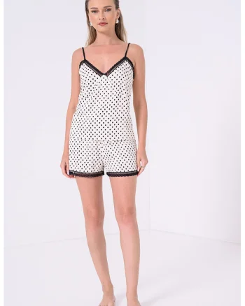 Top de pijama cu buline, Alb/Negru