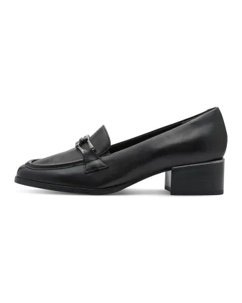 Pantofi loafer de piele ecologica cu toc masiv, Negru