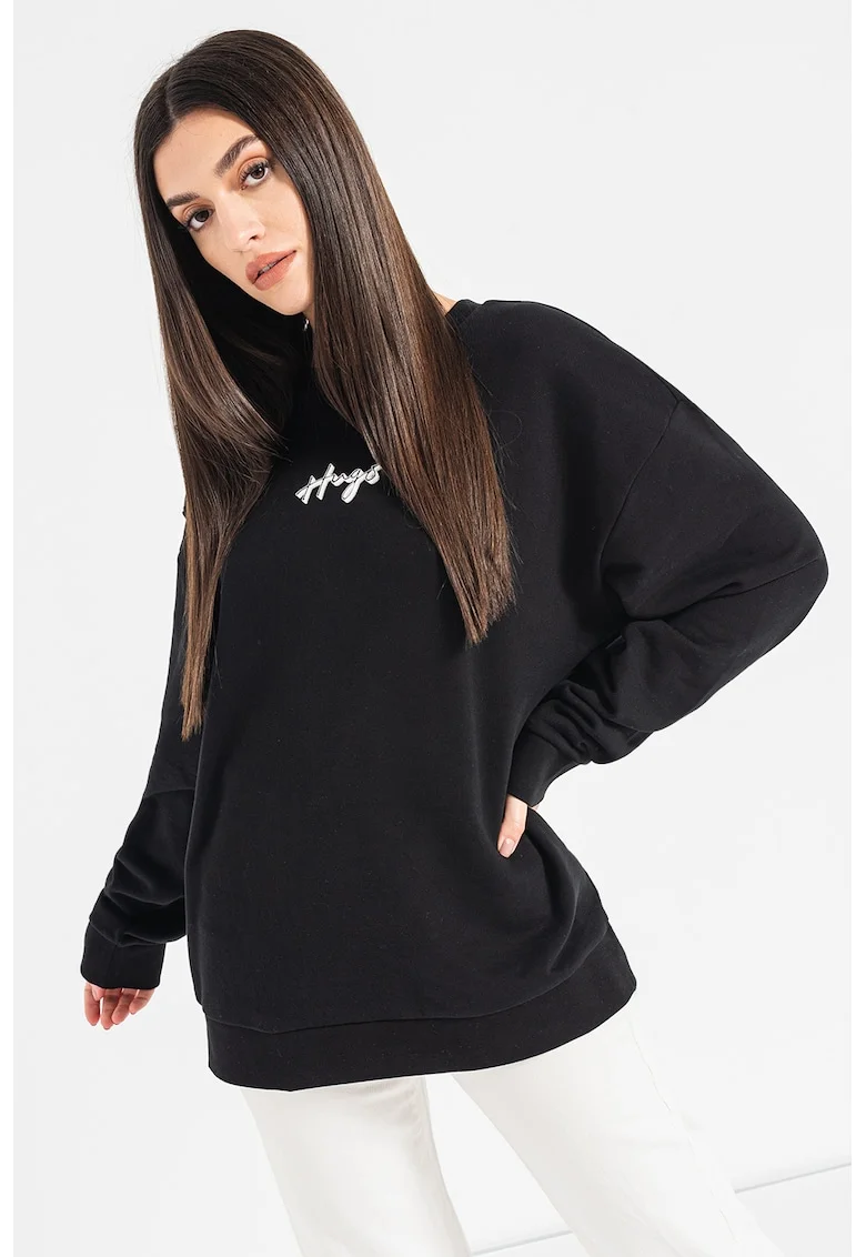 Bluza sport de bumbac cu decolteu la baza gatului Easy, Negru