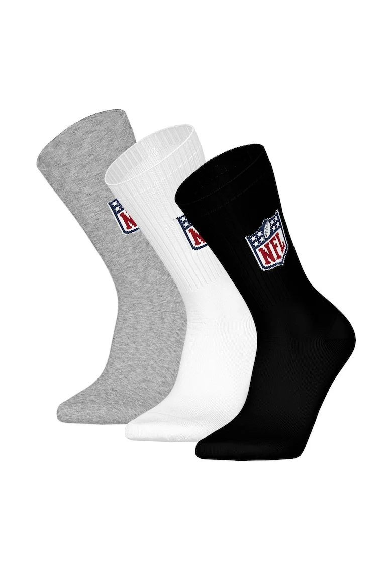 Set de sosete lungi unisex cu logo -3 perechi, Alb/Negru/Gri