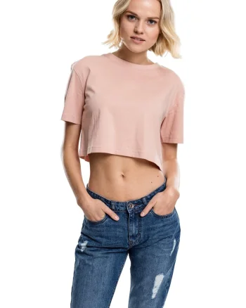 Tricou crop uni, Roz pastel