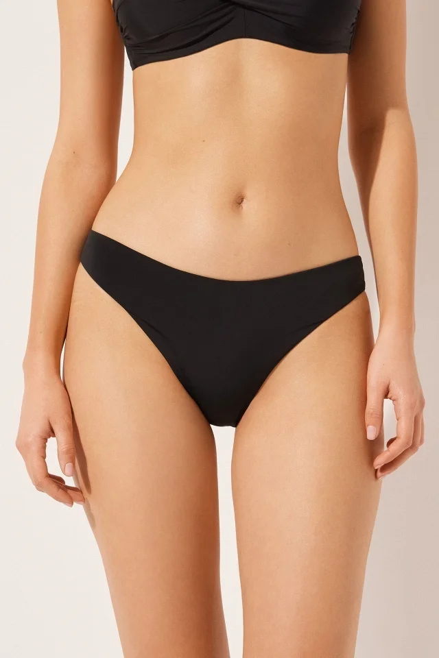 Slip de baie dama, ASTY, cu talie medie si croi basic, Negru