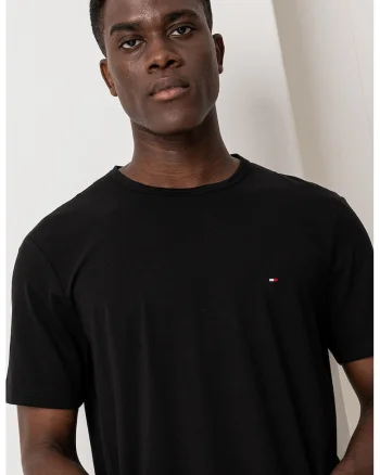 Tricou cu decolteu la baza gatului si logo discret, Negru