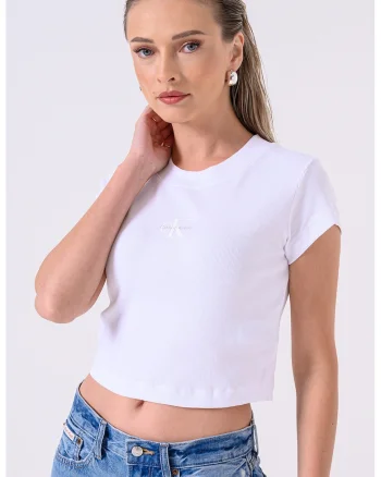 Tricou crop cu logo, Alb