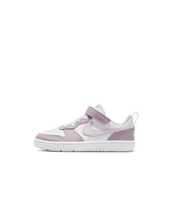 Pantofi sport din piele ecologica cu velcro Court Borough, Alb/Roz prafuit