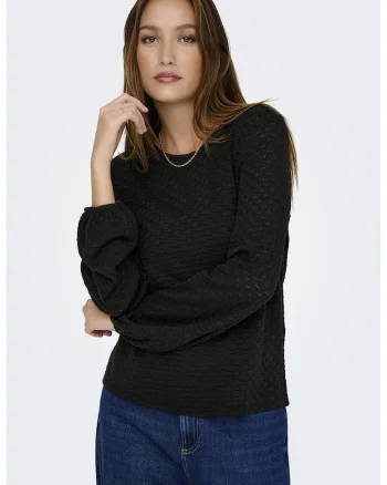Bluza texturata cu maneci bufante, Negru