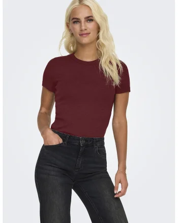 Tricou slim fit din amestec de bumbac organic Val, Visiniu