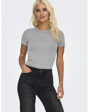 Tricou slim fit din amestec de bumbac organic Val, Gri/Gri deschis