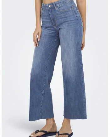 Blugi crop cu croiala ampla Lann-Madison, Albastru melange