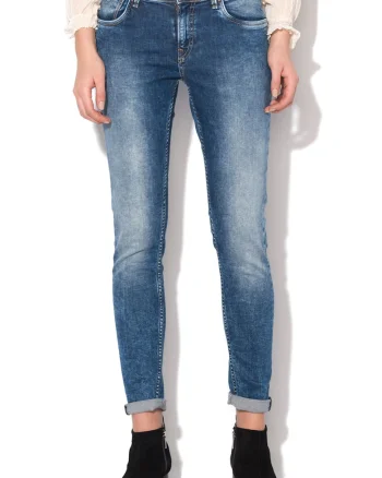 Jeansi conici albastri cu aspect decolorat Joey