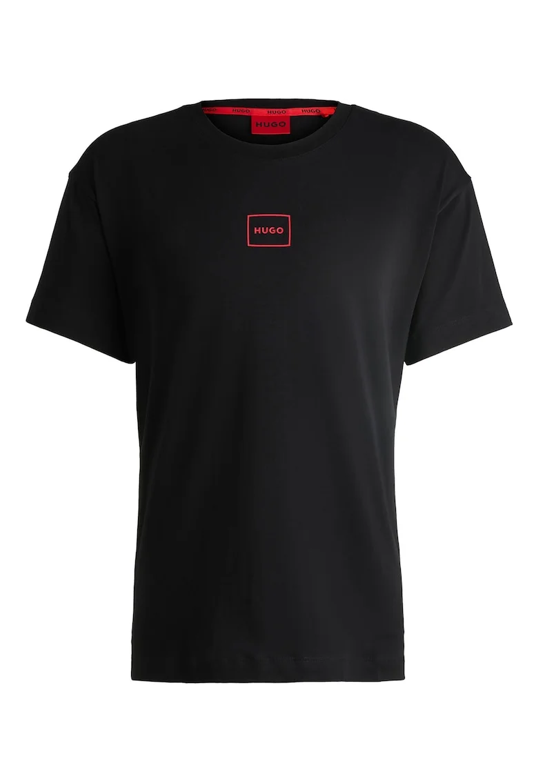 Tricou de casa cu decolteu la baza gatului si logo, Negru