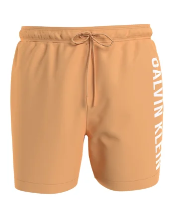 Pantaloni scurti de baie cu imprimeu logo, Alb/Portocaliu persan
