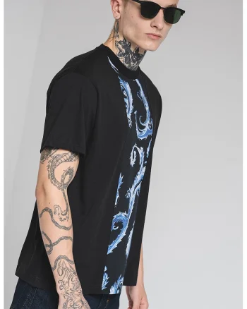 Tricou din bumbac cu model grafic, Albastru pastel/Negru/Alb murdar