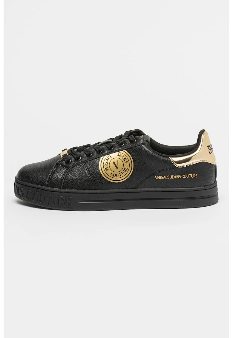 Pantofi sport din piele ecologica cu detali logo, Auriu/Negru