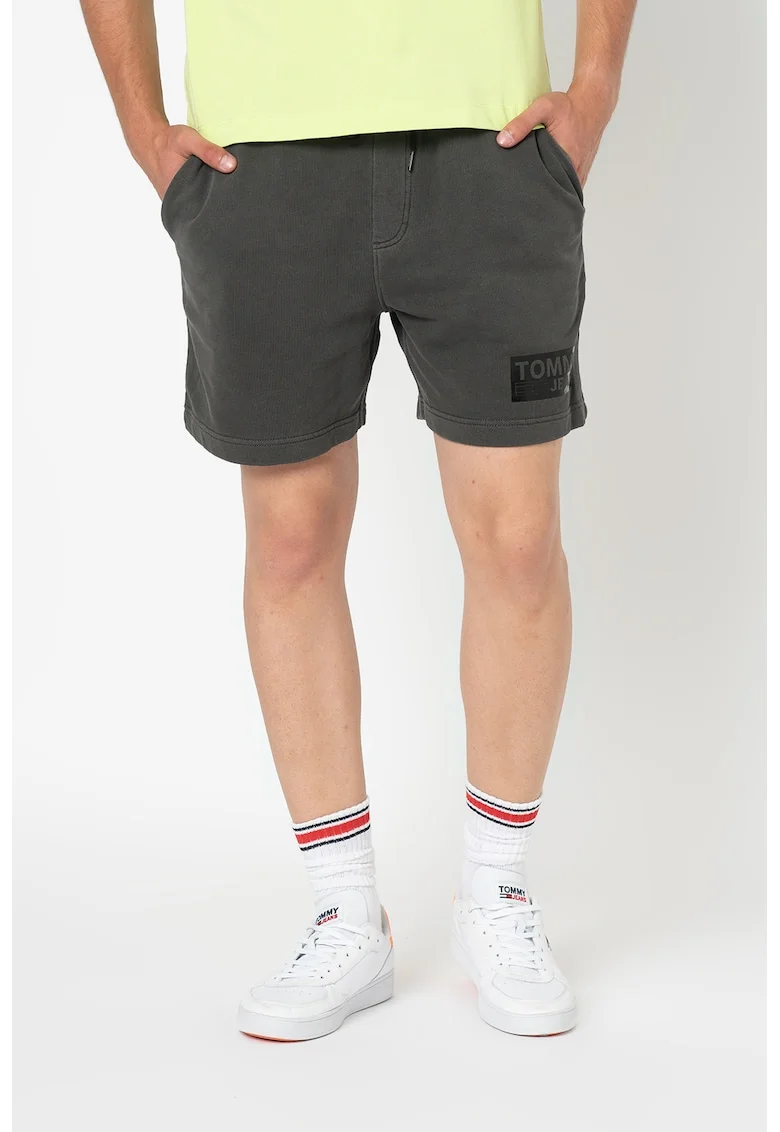 Pantaloni scurti de baie, din bumbac organic si snur, Gri inchis