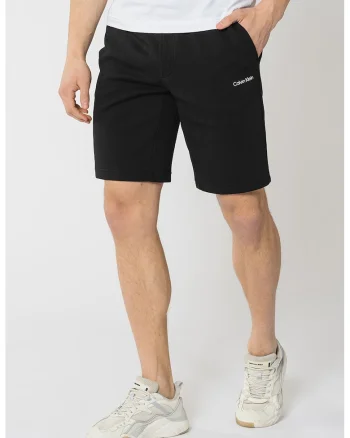 Pantaloni scurti din amestec de bumbac organic cu buzunare pe piept, Negru