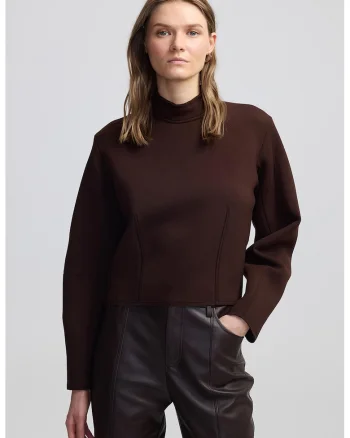 Bluza cu guler scurt, Maro cognac