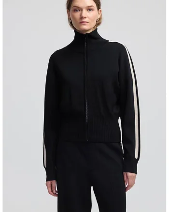 Bluza de trening cu fermoar, Alb fildes/Negru