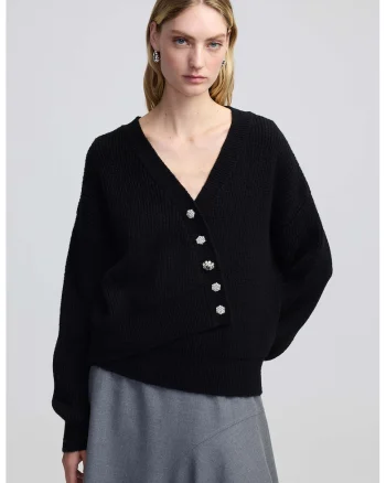 Cardigan lejer cu croiala asimetrica, Negru