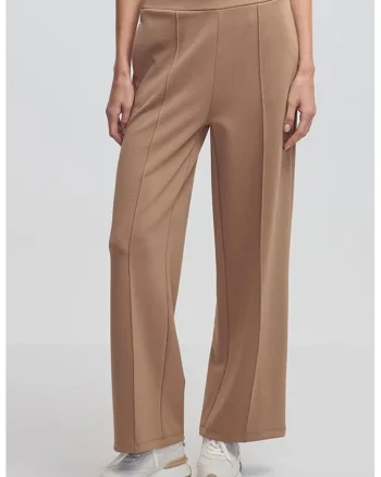 Pantaloni cu croiala ampla si talie inalta, Maro nisip