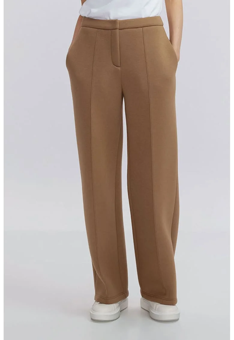 Pantaloni drepti cu buzunare laterale, Maro nisip