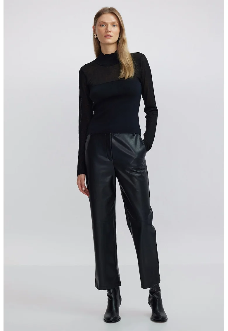 Pulover crop cu aspect 2-in-1, Negru
