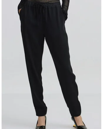 Pantaloni relaxed-fit cu talie ajustabila, Negru