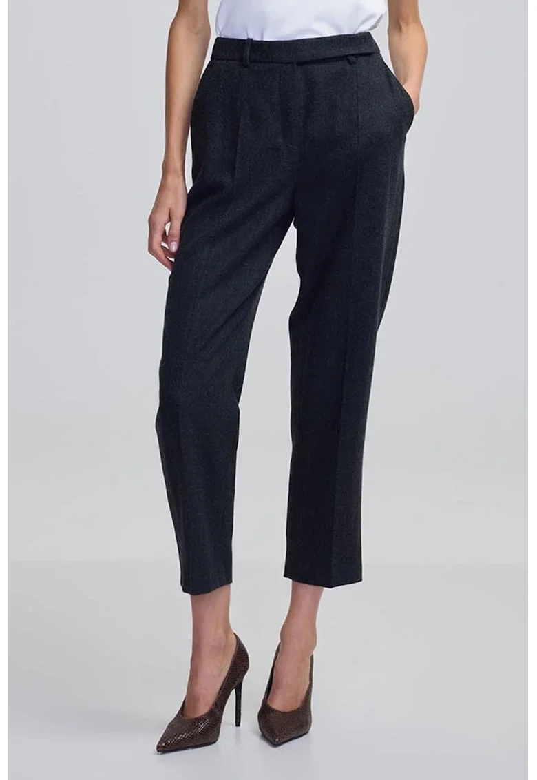 Pantaloni crop cu croiala conica, Gri inchis melange