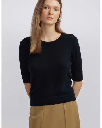 Bluza tricotata fin cu decolteu rotund, Negru