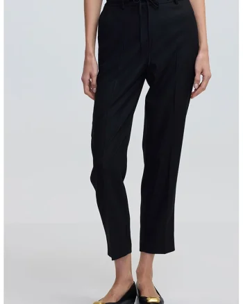 Pantaloni crop cu snur in talie, Negru stins