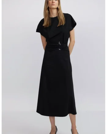 Rochie cu croiala in A si curea asortata in talie, Negru