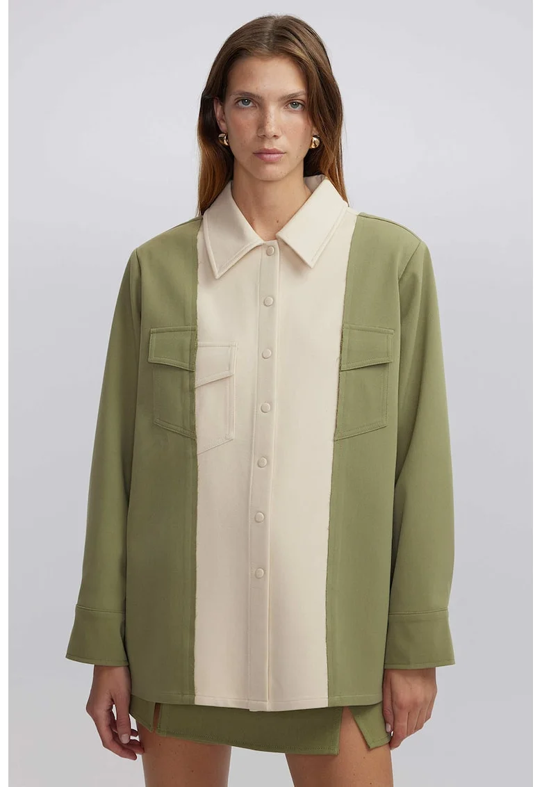 Camasa lejera si vaporoasa cu model 2 in 1, Verde/Alb fildes