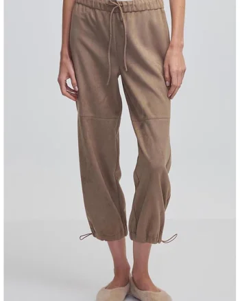 Pantaloni crop cu talie inalta, Bej