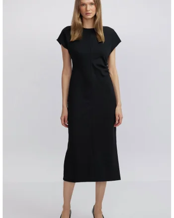 Rochie midi cu slit pe partea din spate, Negru