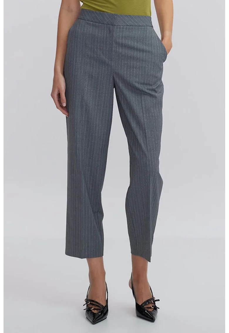 Pantaloni eleganti capri din amestec de lana, Gri deschis