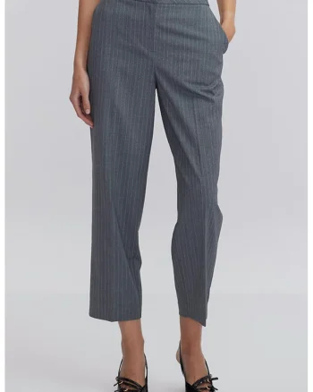 Pantaloni eleganti capri din amestec de lana, Gri deschis