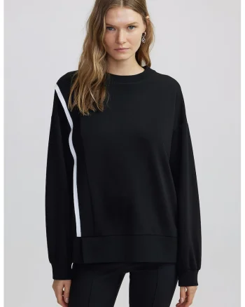 Bluza de trening lejera cu segment contrastant, Alb/Negru