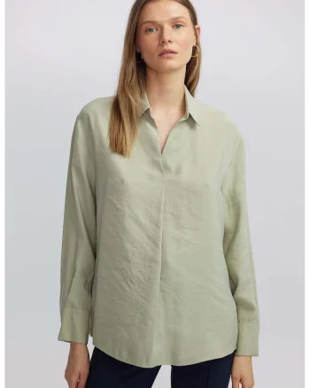 Camasa din amestec de modal cu maneci lungi, Verde pal