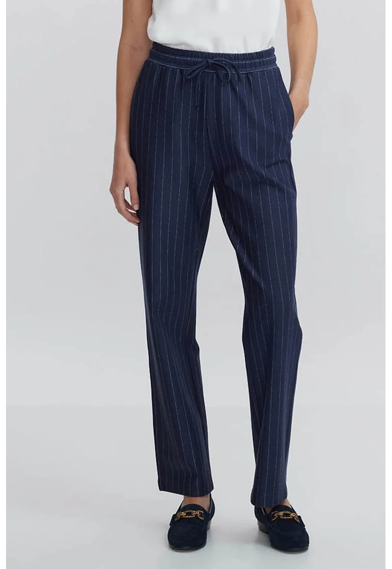 Pantaloni cu dungi discrete si talie ajustabila, Alb murdar/Bleumarin
