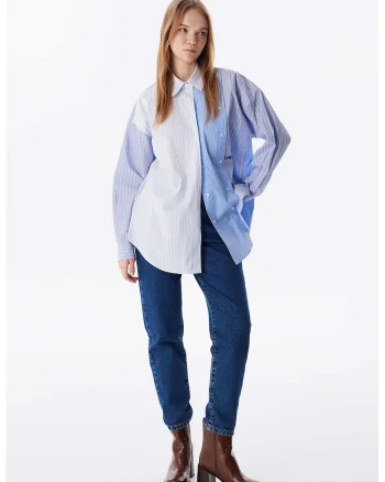 Camasa lejer cu model colorblock, Alb/Albastru